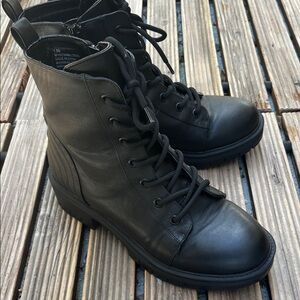 Barely worn black faux leather combat boots